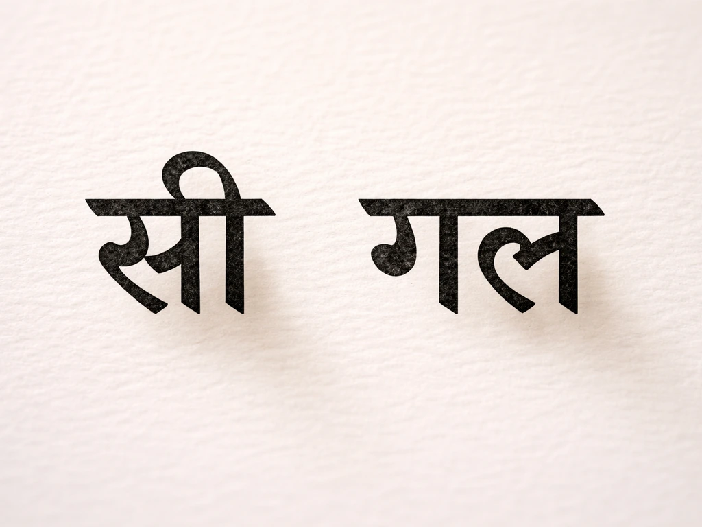 देवनागरी लिपि में सीगल शब्द का क्लोजअप, सी + गल सिलेबल विभाजन जैसी स्पष्टता के साथ