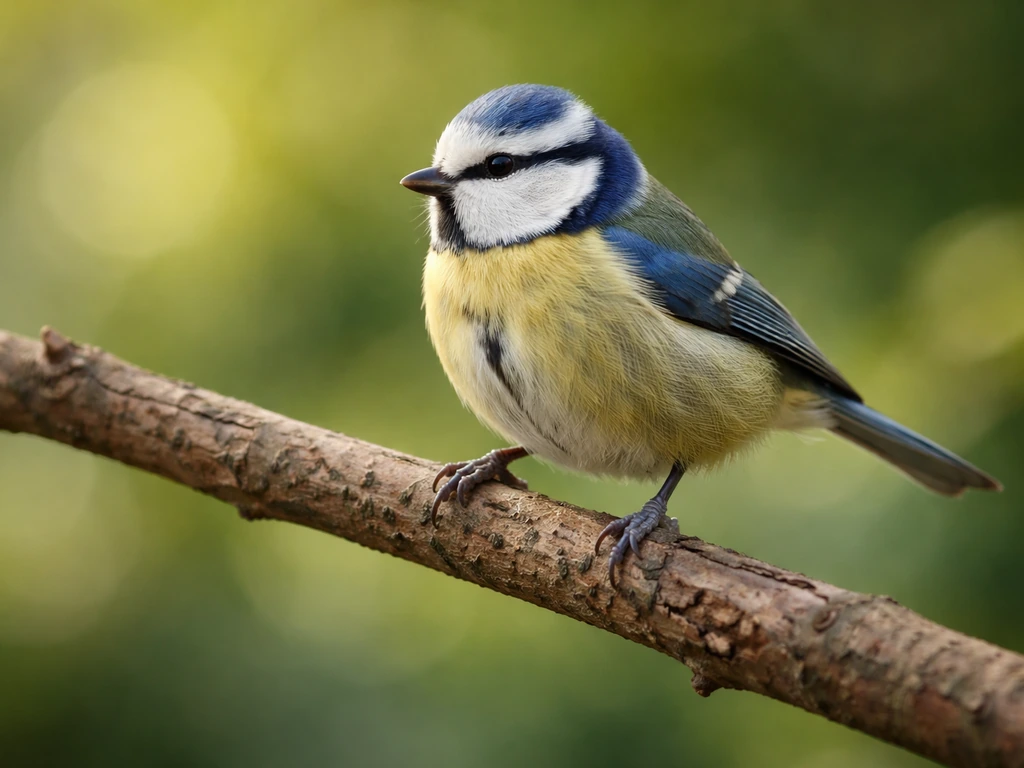 Small bird perched on a tree branch, close-up with blurred green background.