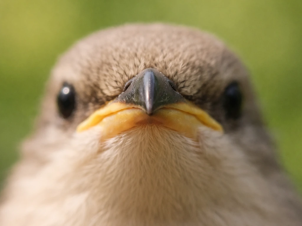 Sharp close-up of a bird’s pointed beak in natural light with a softly blurred background.