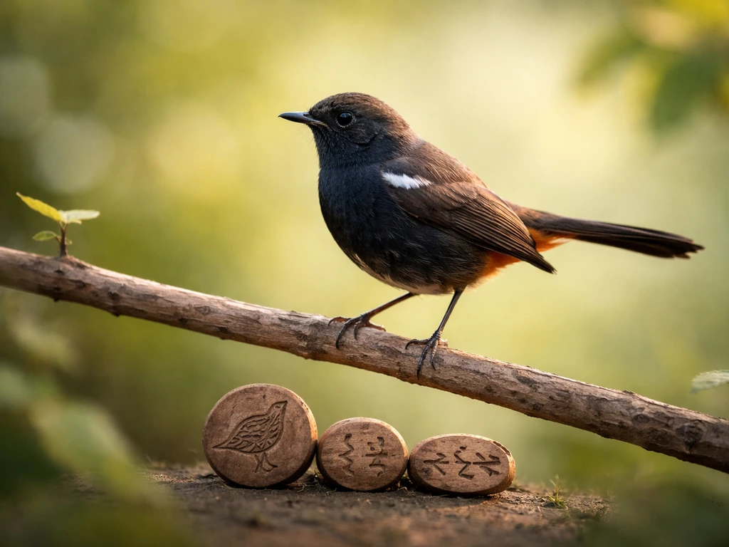 A small robin perched on a branch with soft greenery background, natural light, minimal scene.
