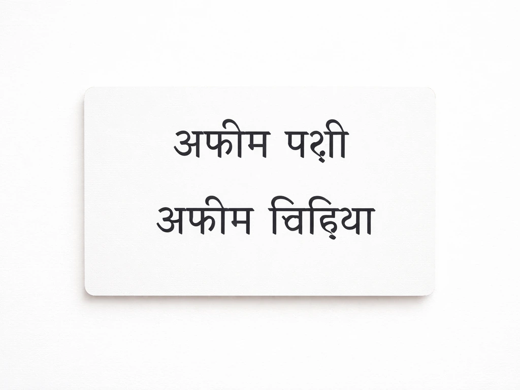 White background dictionary-style card showing Hindi words meaning “opium bird”