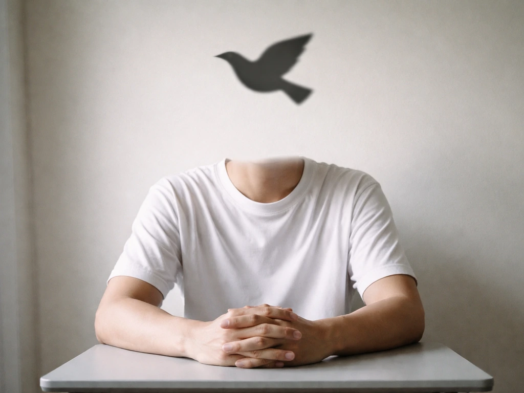 Anonymous desk scene with a bird-shaped silhouette over the head area, symbolizing confusing “bird brain” insult.