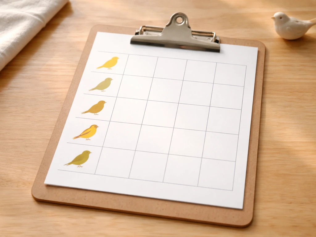 Minimal photo-style grid comparing a canary-like bird with other small yellow singing birds.